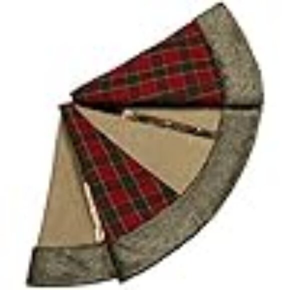 Valery Madelyn 48" Red/Black Tartan Linen Blend Bronze Christmas Tree Skirt - Picture 11 of 14